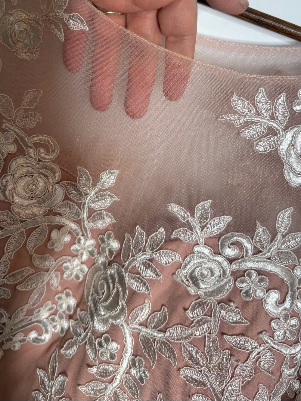 JJs House Blush Pink & White Floral Lace Embroidery Dress Gown With Tulle Skirt - Picture 7 of 12